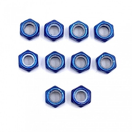 Pack de 10 Ecrou Nylstop en Aluminium 7075 M10 x (1.25mm) Anodisé Bleu