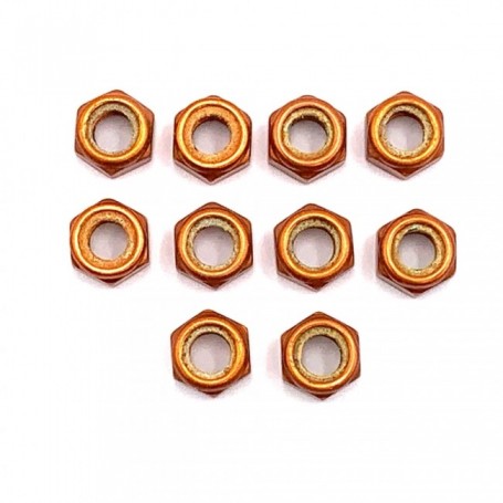 Pack de 10 Ecrou Nylstop en Aluminium 7075 M10 x (1.50mm)Anodisé Orange