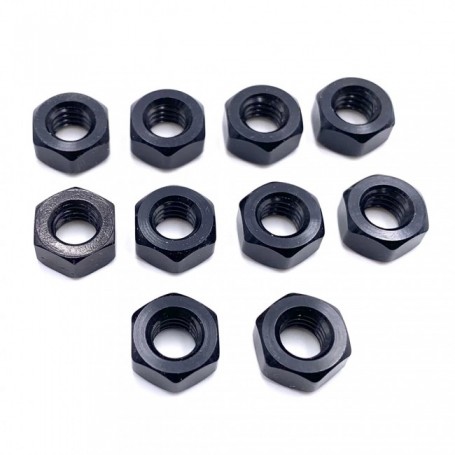 Pack de 10 Ecrou Hexagonal en Aluminium 7075 M6 x (1.00mm) Anodisé Noir