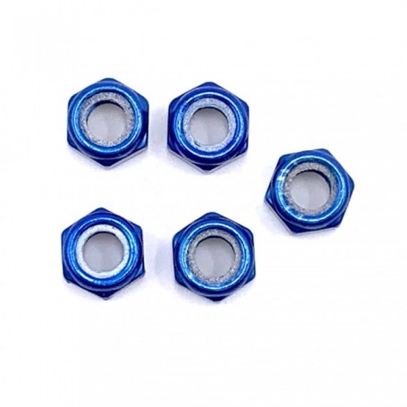 Pack de 5 Ecrou Nylstop en Aluminium 7075 M10 x (1.50mm) Anodisé Bleu